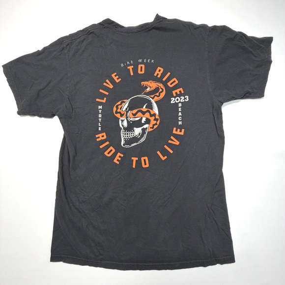 2023 Myrtle Beach Bike Week Skull Snake Tee Black Distressed Fade Small - Picture 3 of 4